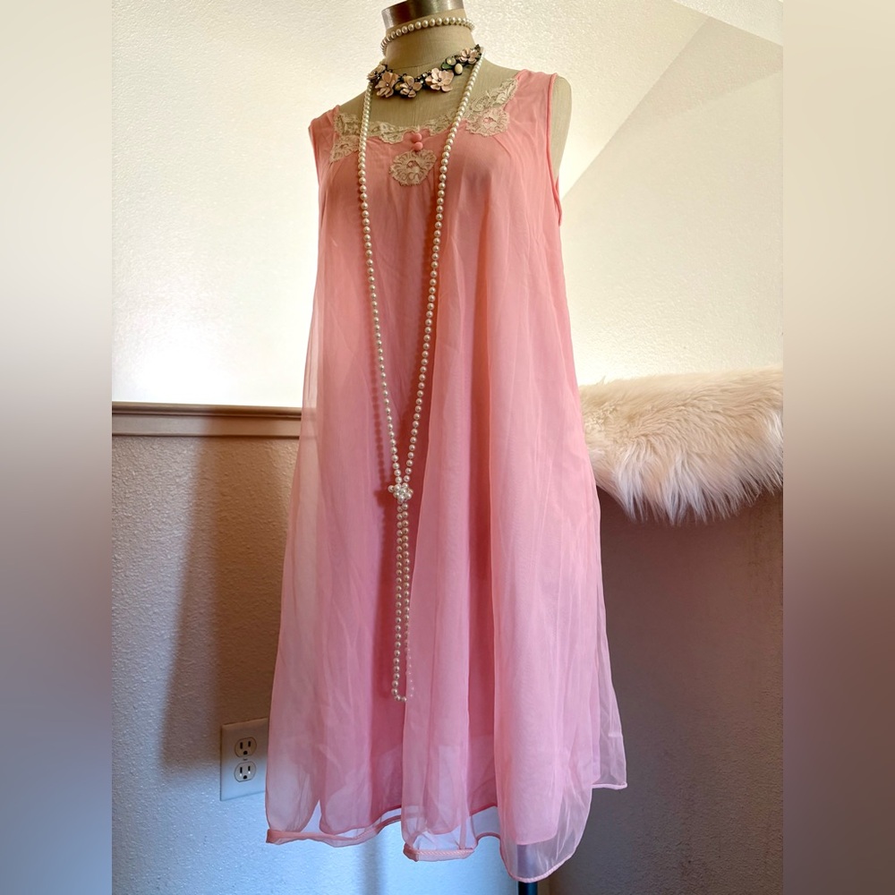 EUC M Pink Lace Vintage Nightgown Set RARE HTF - Picture 7 of 13